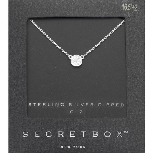 SECRET BOX   Sterling Silver CZ Pave Mini Pendant Necklace