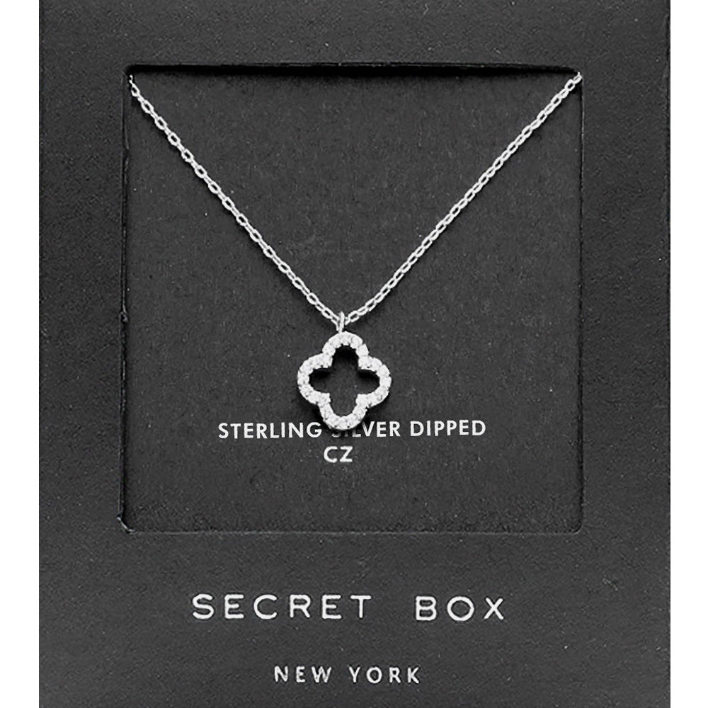 Secret Box   Sterling Silver Dipped CZ Quatrefoil Pendant Necklace