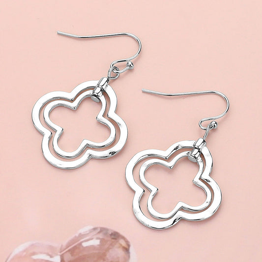 Double Open Metal Quatrefoil Dangle Earrings