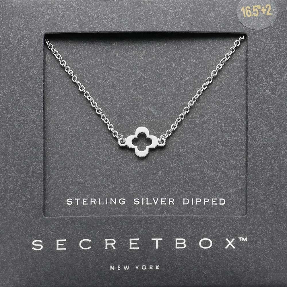 SECRET BOX   Sterling Silver Dipped Open Quatrefoil Pendant Station Necklace