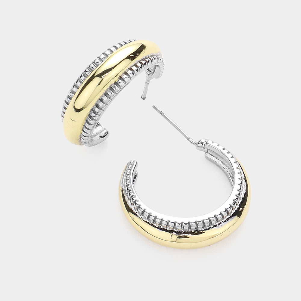 14K Gold Plated Two Tone Hoop Earrings