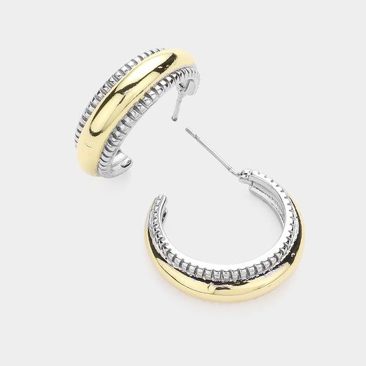 14K Gold Plated Two Tone Hoop Earrings