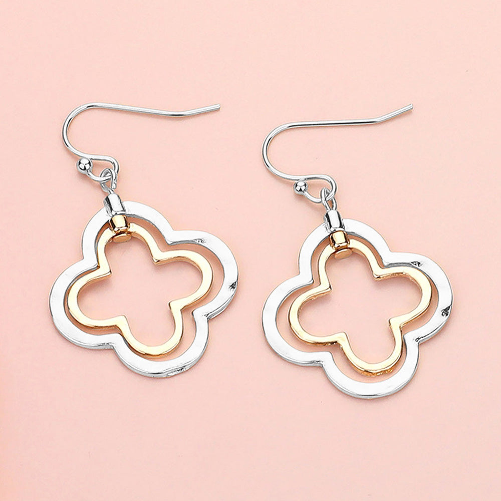 Double Open Metal Quatrefoil Dangle Earrings