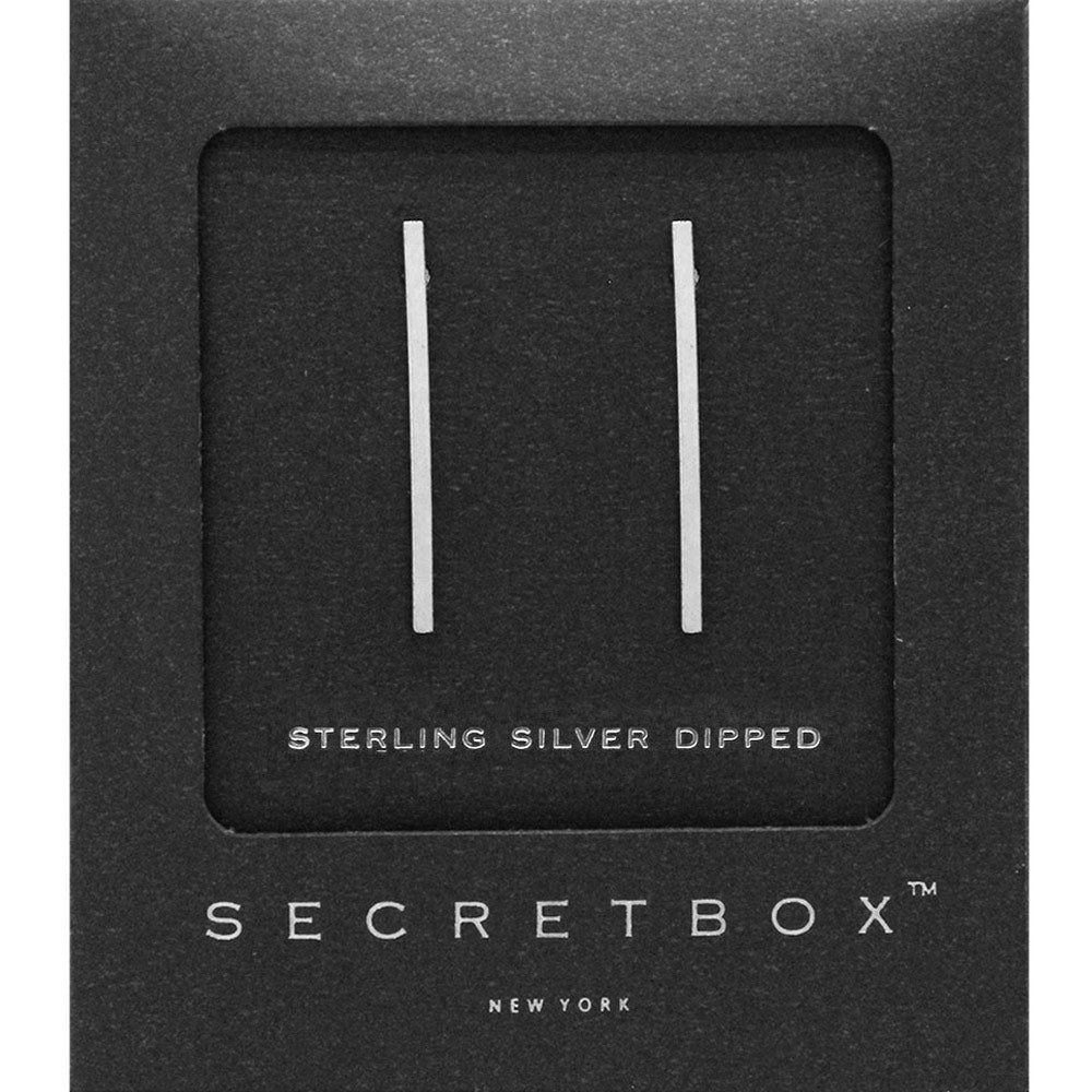 SECRET BOX  Sterling Silver Dipped Thin Metal Bar Earrings