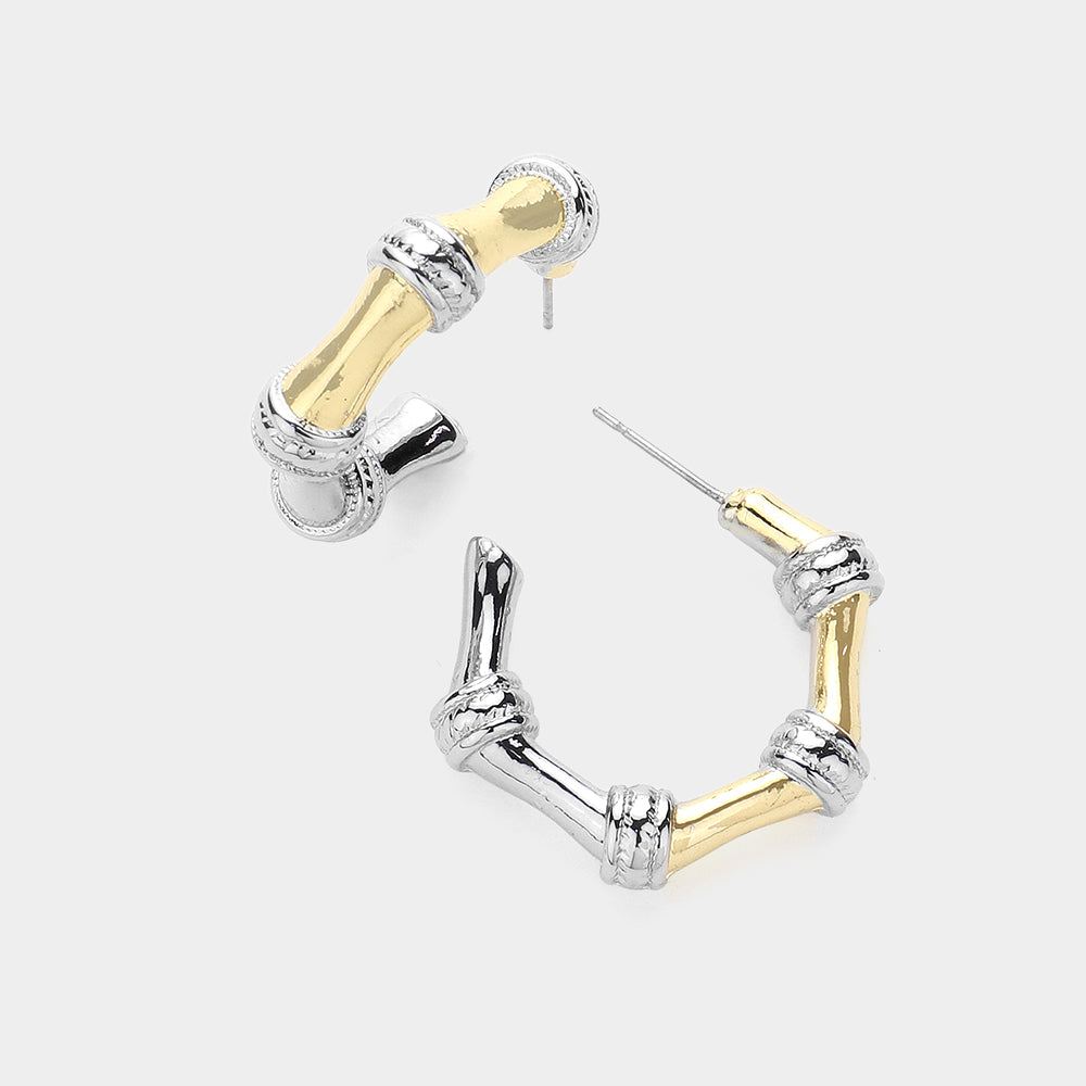 14K Gold Plated Two Tone Hoop Earrings