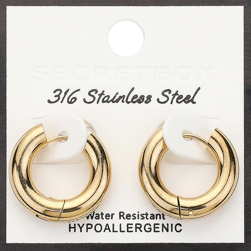 SECRET BOX   Stainless Steel Huggie Hoop Earrings