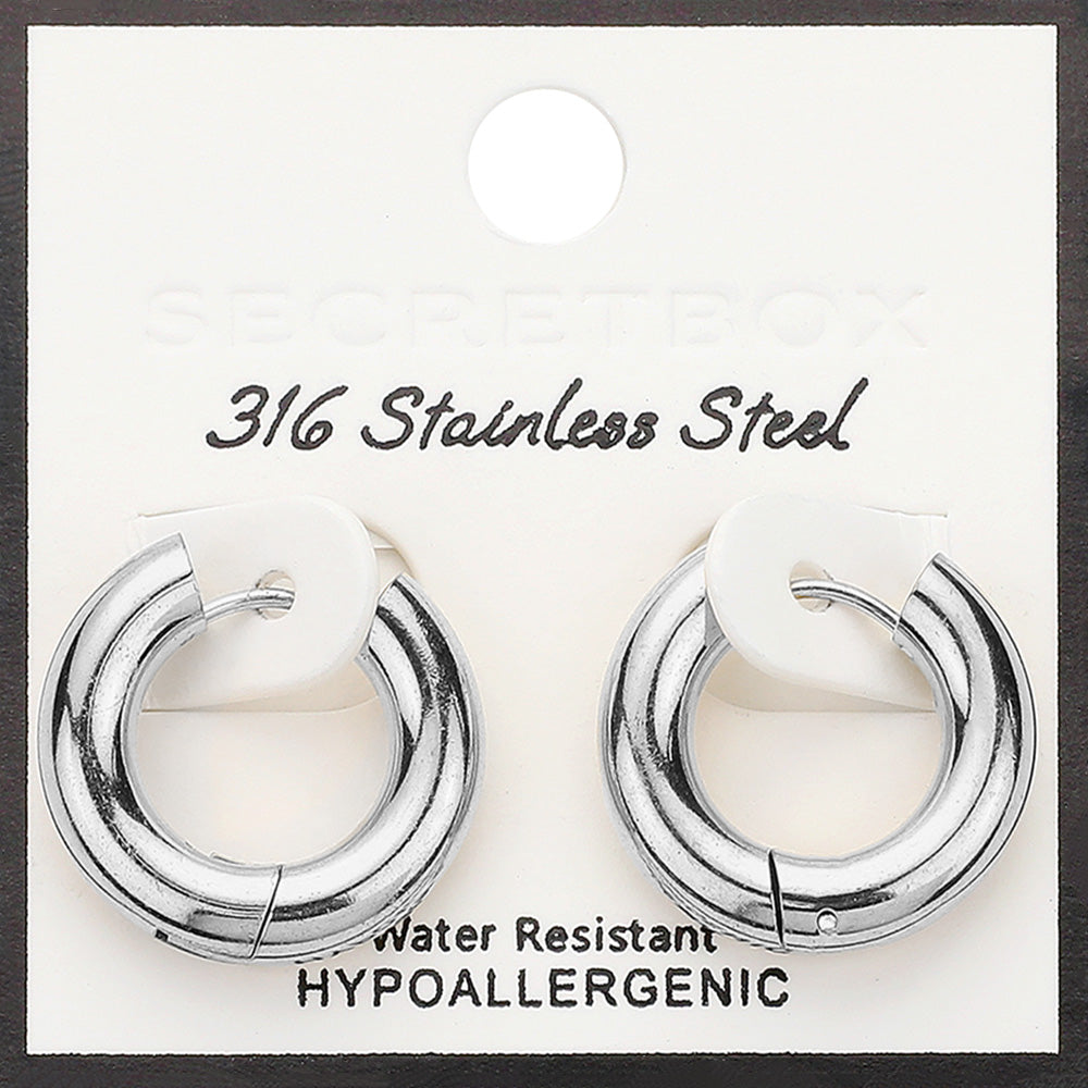 SECRET BOX   Stainless Steel Huggie Hoop Earrings