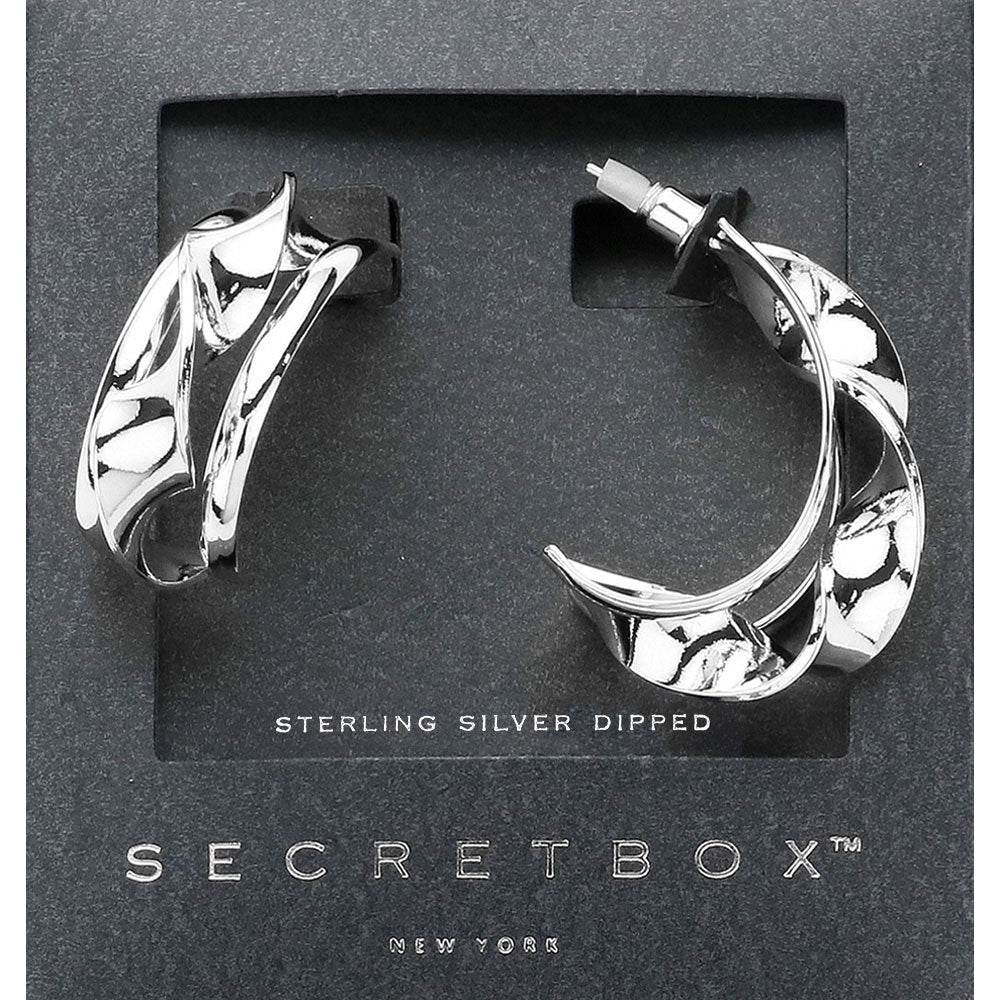 SECRET BOX  Sterling Silver Dipped Twisted Pointed Hoop Earrings